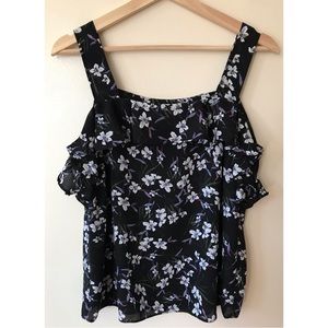 Banana Republic • M • Floral Print Tank Top Ruffle Accent